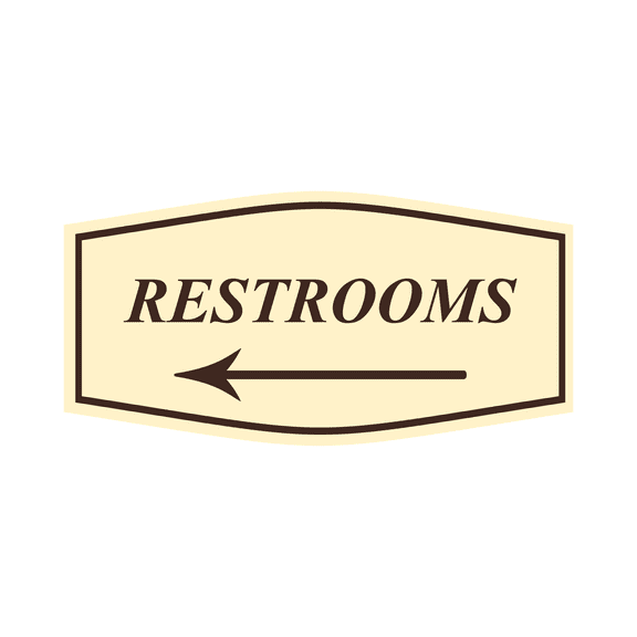 Fancy Restrooms Left Arrow Sign (Ivory/Dark Brown) - Large