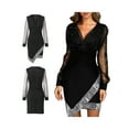 thumbnail image 4 of Gzhioc Women Sequin One Piece Dress, Sheer Long Sleeve Deep V Neck Sequin Dress Hem Thigh Long Dress, 4 of 9