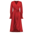 thumbnail image 6 of IROINNID Maxi Dress for Women Strapless V-Neck Wrap Dress Sexy Vintage V Neck Long Sleeve Solid Dresses Clearance,Red, 6 of 8