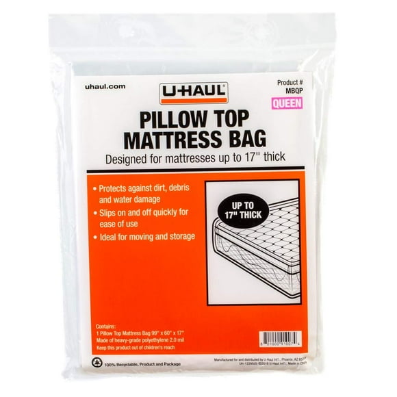 U-Haul Pillow Top Queen Mattress Bag – Moving & Storage Cover for Mattress or Box Spring – 99†x 60†x 17â€
