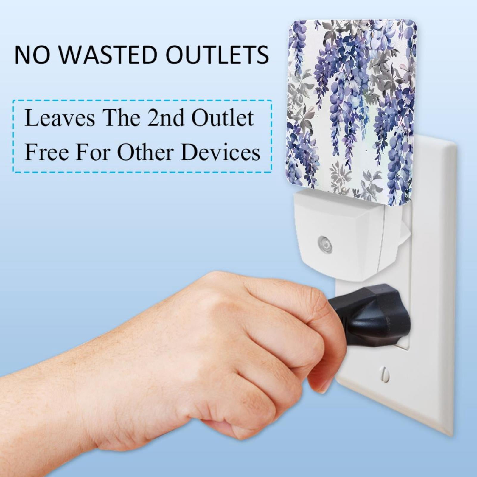 PhooArto Wisteria Flowers Pattern Plug in LED Night Light Auto Sensor Dusk to Dawn Decorative Night for Bedroom, Bathroom, Kitchen, Hallway, Stairs, Baby's Room, Energy Saving