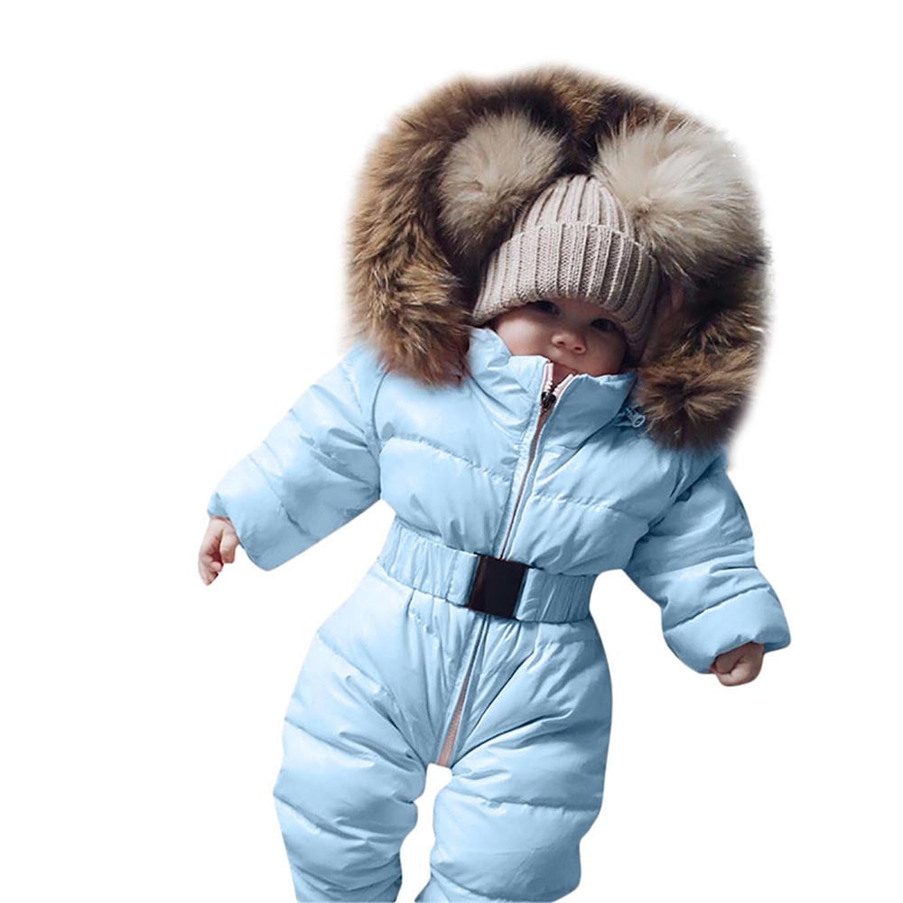 Toddler Baby Kids Winter Warm Hooded Romper Boy Girl Snowsuit Bodysuit  UK 