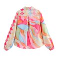 thumbnail image 5 of Conjunto de 2 piezas para mujer HH TRAF, camisa de manga larga con estampado asimétrico de botonadura sencilla y pantalones casuales de cintura alta con cordón hasta los tobillos, 5 of 5
