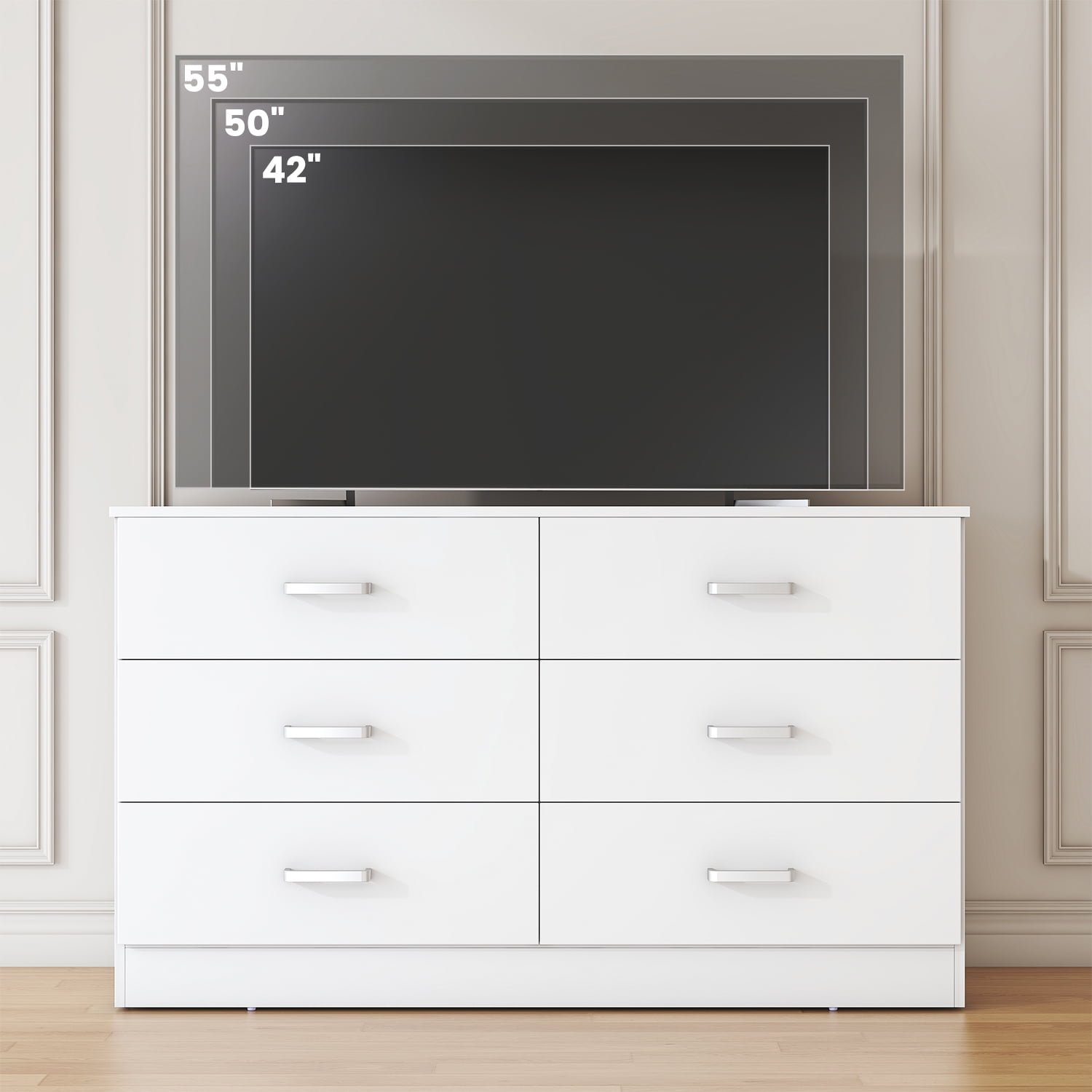 Winkalon White 6 Drawer Double Dresser with Easy Pull Handles, Spacious  Wood Storage Cabinet for Bedroom Living Room - Walmart.com