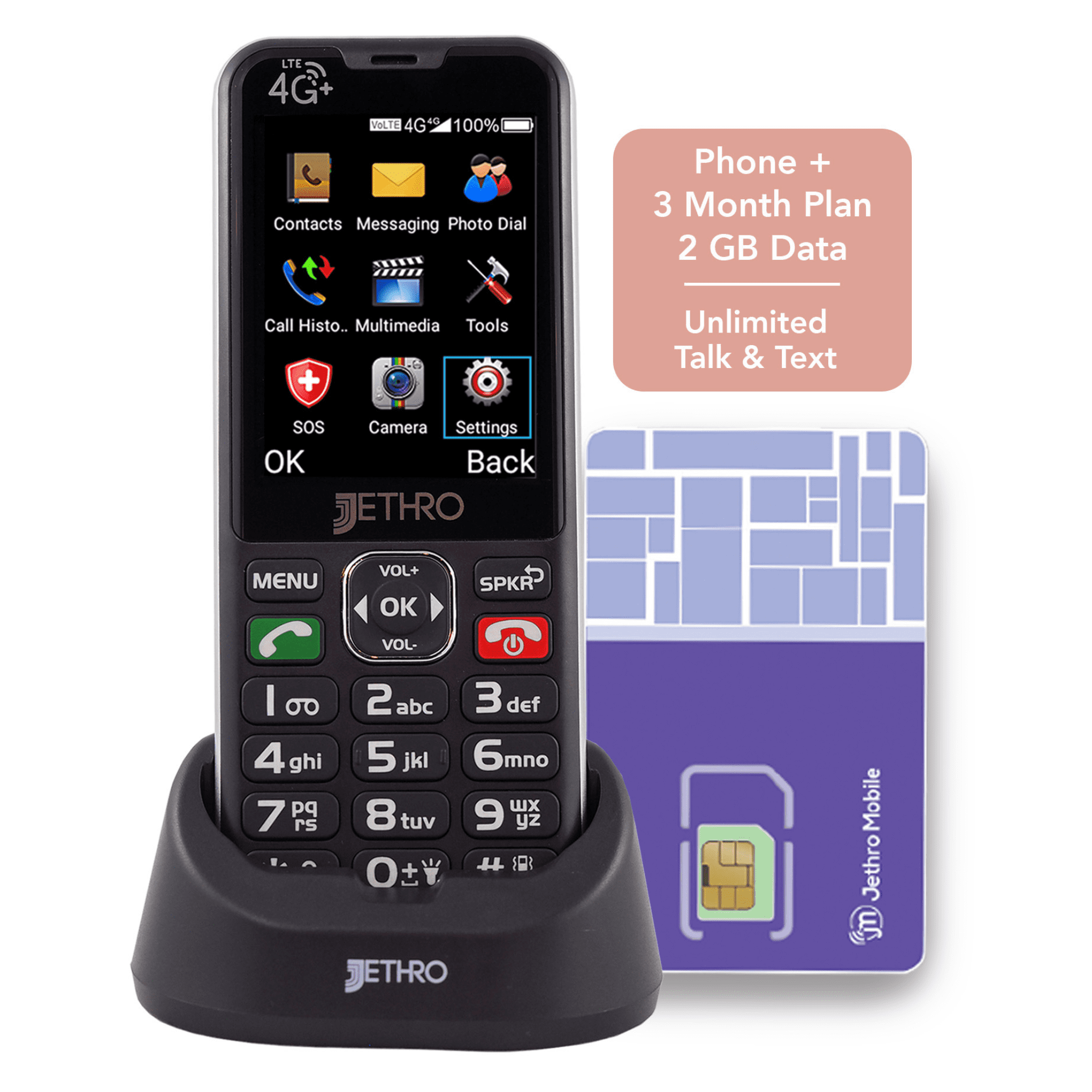Jethro SC490 4G Unlocked Bar Style Senior and Kids Cell Phone and Phone