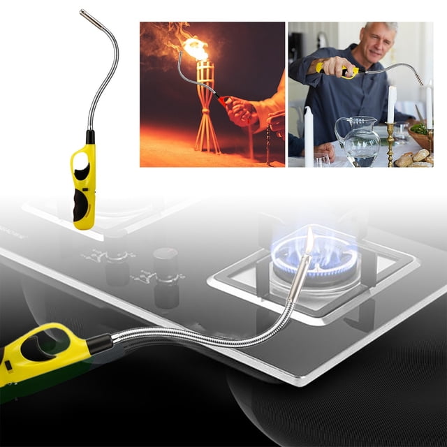 " Culinary Convenience: Metal Curved Pipe Extension 40CM Kitchen Stove Flame Igniter – Perfect for Quick Lighting!"