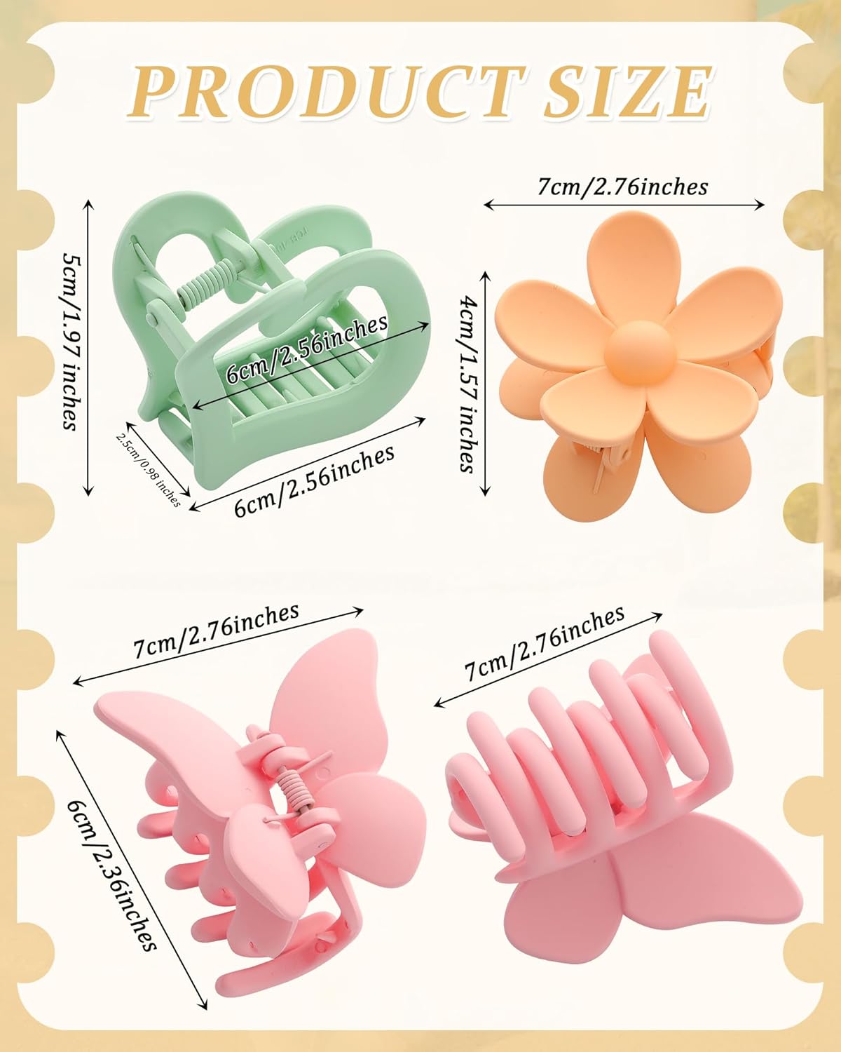 6 PCS Hair Clips - Matte Flower, Heart, Butterfly Hair Claw Clips for Women Girls - Non-Slip and Strong Hold Claw Clips for Thin/Medium/Thick Hair