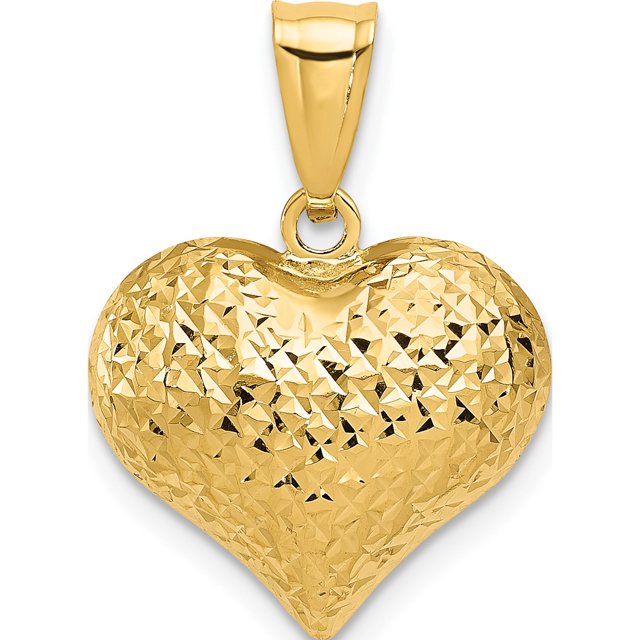 14k Yellow Gold Tiny 3D Polished Puffed Heart Charm Pendant – 0.47 Inch, Made In Italy