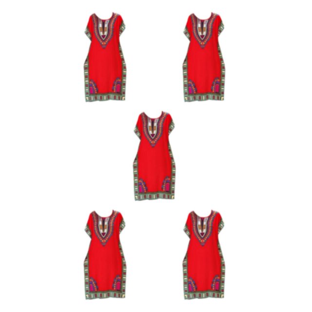maskred Mode Femmes Plage Vacances Robe Boho Ethnique Élégante Robe en Vrac Rouge 5Set