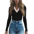 thumbnail image 3 of Tops de encaje para mujer,Blusa informal de poliéster con cuello en V y manga corta para mujer, ideal para usar en cualquier temporada, sopatenor, 3 of 9