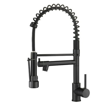 WELLFOR Commerical Kitchen Faucet with Sprayer, Single Handle Pull Down Sprayer Kitchen Sink Faucet with LED Light Two Spout, Matte Black