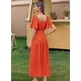 thumbnail image 2 of Mawalde Women'S Summer Short Sleeve Square Neck Smocked Waist Casual Vacation Tiered Flowy Maxi Dress Orange and Red XXXL, 2 of 4