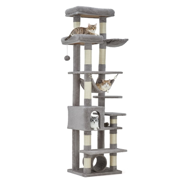 Garvee árbol para gato de 74 pulgadas, torre reforzada para gatos grandes con 6 postes de sisal, perchera amplia, juguetes y casita para interior