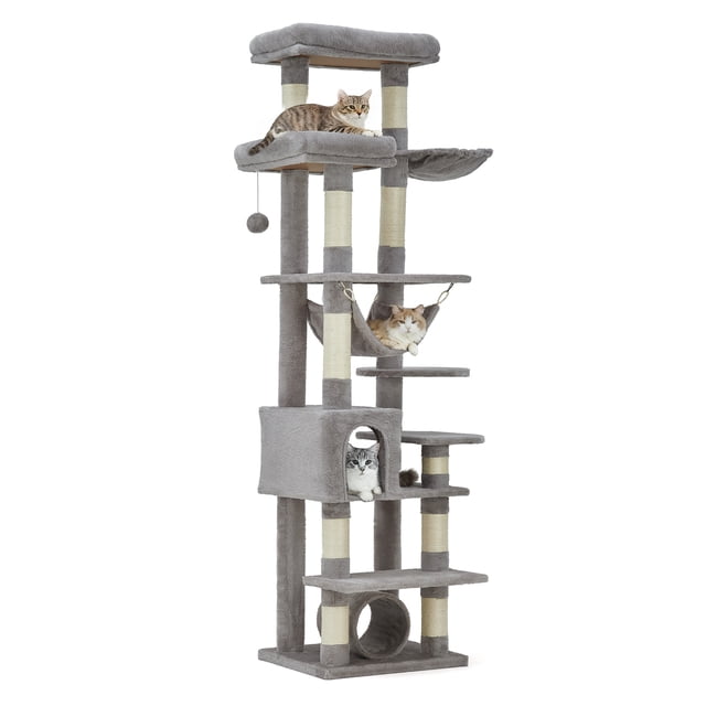 QinaQin 74 Inch Cat Tree for Large Cats, Multi Level Tower with Sisal Posts, Condo, Toys and Spacious Top Perch
