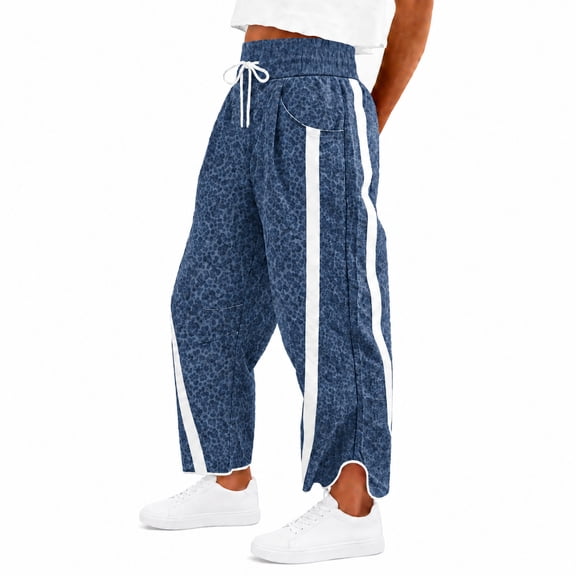 Womens Leopard Baggy Wide Leg Track Pants Elastic Waist Y2K Sweatpants