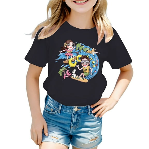 Hiijoy Toddler Girls Cartoon Graphic Short Sleeve T-Shirt Summer Casual T-Shirt, Sizes 1-13