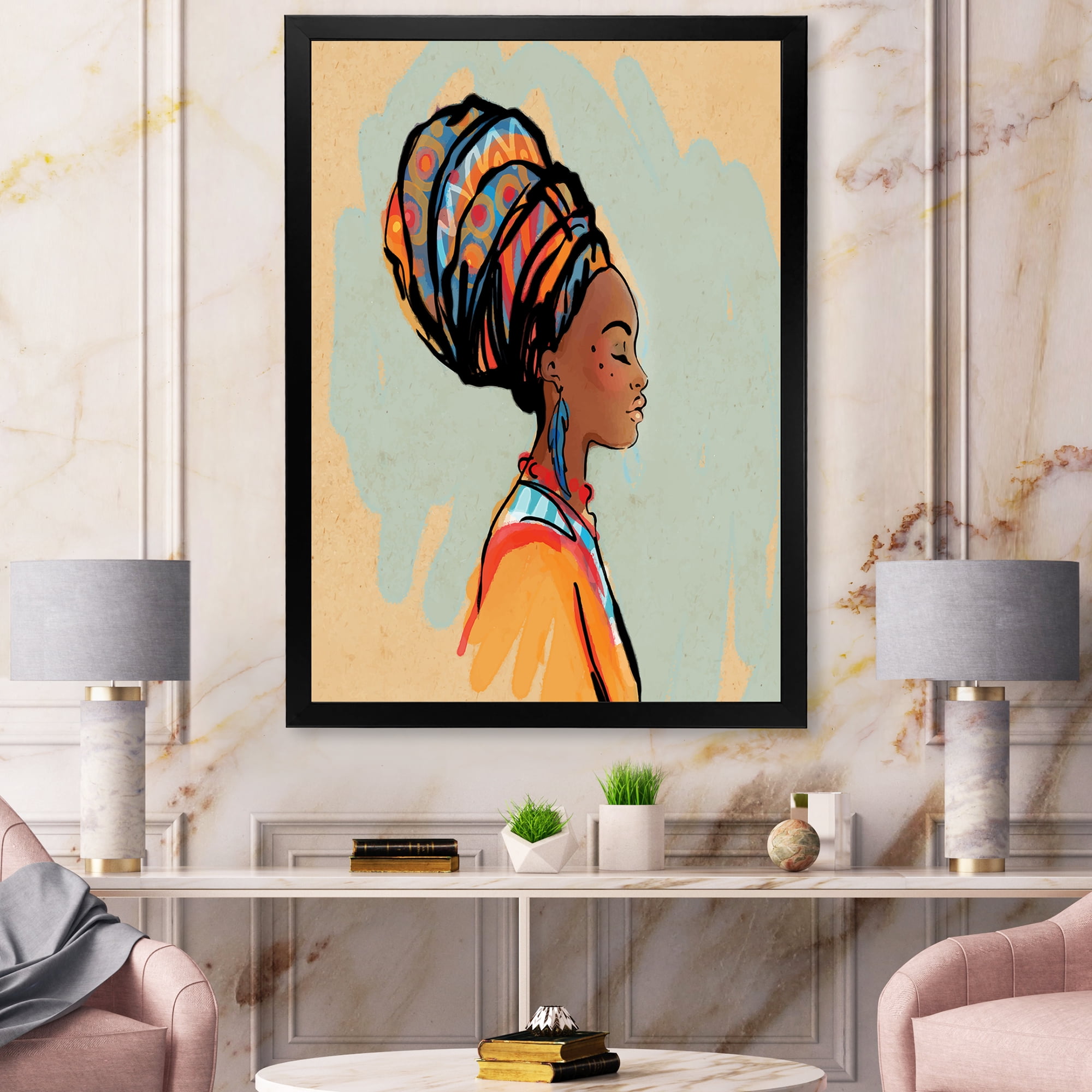 Designart 'Portrait of African American Woman With Turban III' Modern Framed Art Print
