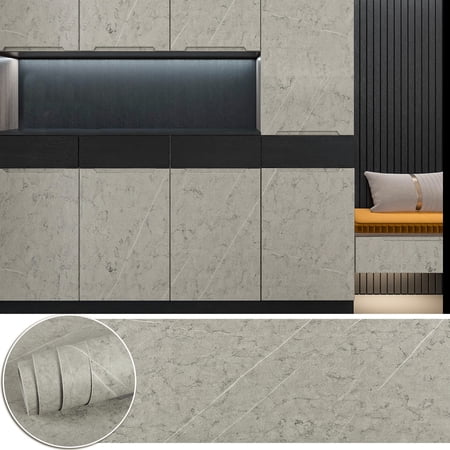 Concrete Wallpaper 17.7"x100" Peel and Stick Wallpaper Grey Contact Paper for Countertops Cabinets Adhesive Vinyl Industrial Decorative Wallpaper for Bedroom Living Room Shelf Liners
