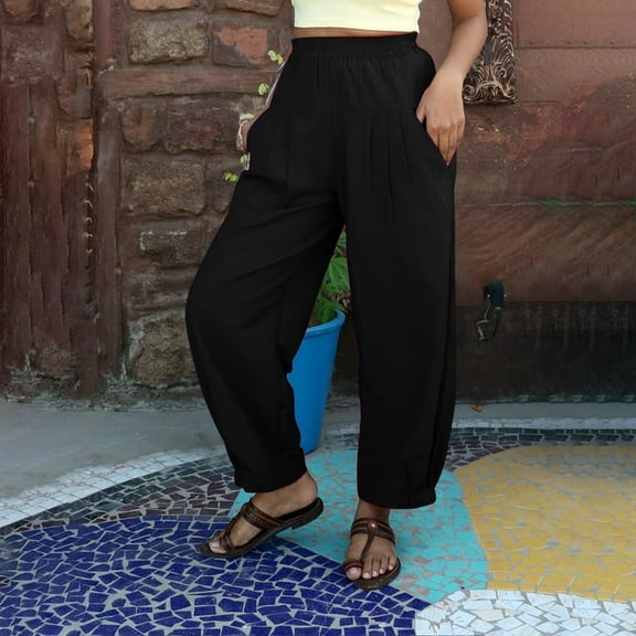 Aobny Breathable Pants Women Black Harem Barrel Pants High Waisted Ankle Loose Palazzo Pants for Womens,XL