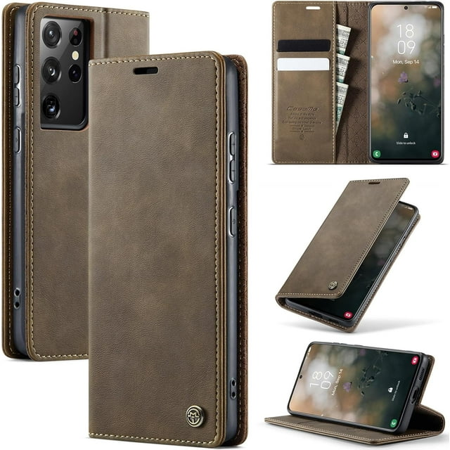 Funda tipo cartera para Samsung Galaxy S21 Ultra, de piel, con tarjetero, función atril, cierre magnético y bloqueo RFID de TPU a prueba de golpes, compatible con S21 Ultra