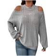 thumbnail image 2 of AXXD Gray Basic Tshirts Shirts for Women Summer 2024 Loose Trendy Off Shoulder Round Neck Pullover Long Sleeve Comfortable Shirt, 2 of 8