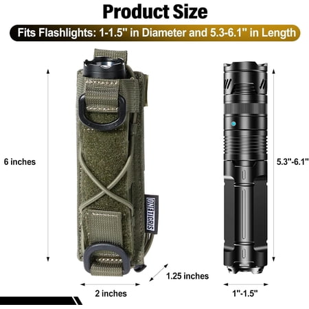 DFVYU-OneTigris Flashlight Holster Tactical MOLLE Pouch with Adjustable Bungee Fits Flashlight (for Fenix TK16 PD36R Streamlight ProTac HL-X) Duty Belt Holder for 0.8 -1.7 Dia Gear