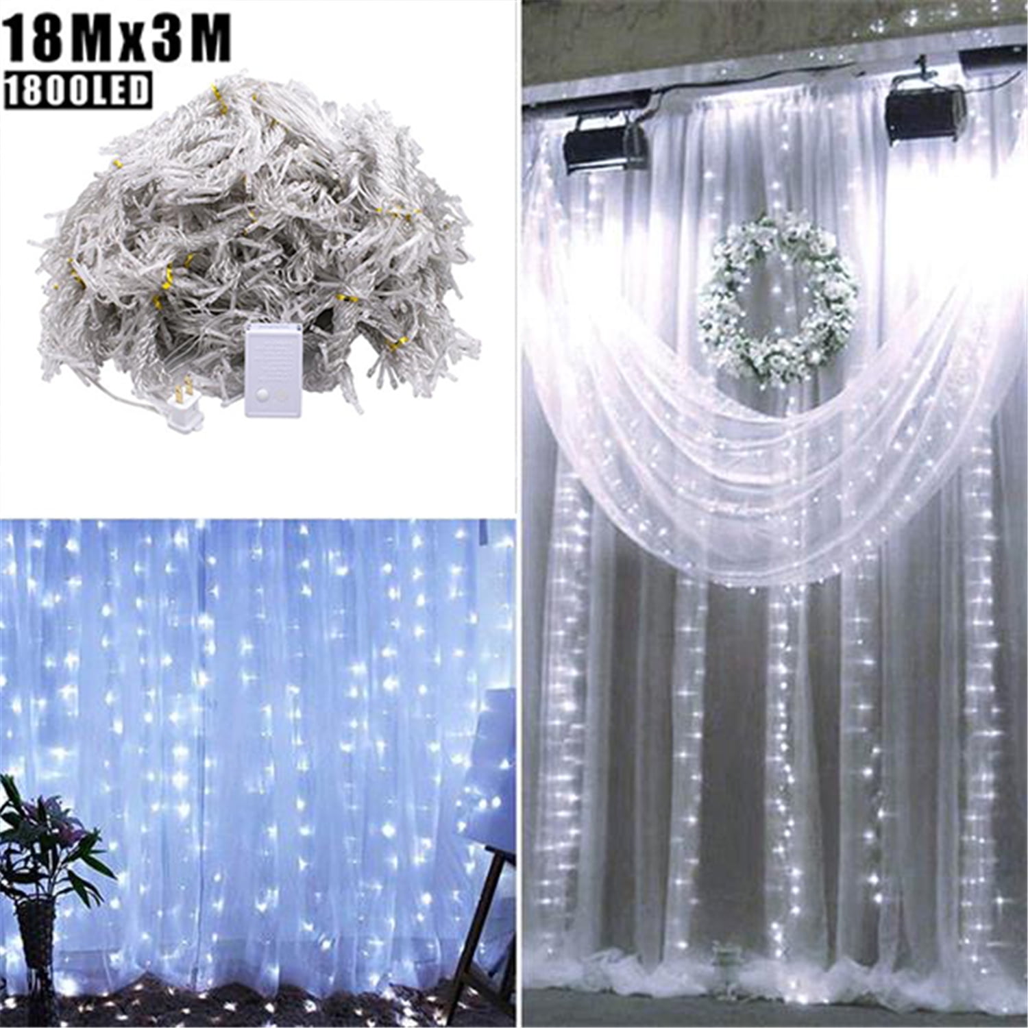 18M x 3M 1800-LED Warm White Light Romantic Christmas Wedding Outdoor Curtain 