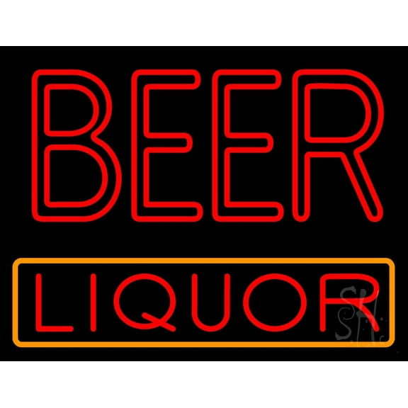 Red Double Stroke Beer Liquor LED Neon Sign 15 x 19 - inches, Clear Edge Cut Acrylic Backing, with Dimmer - Bright and Premium built indoor LED Neon Sign for Bar decor.