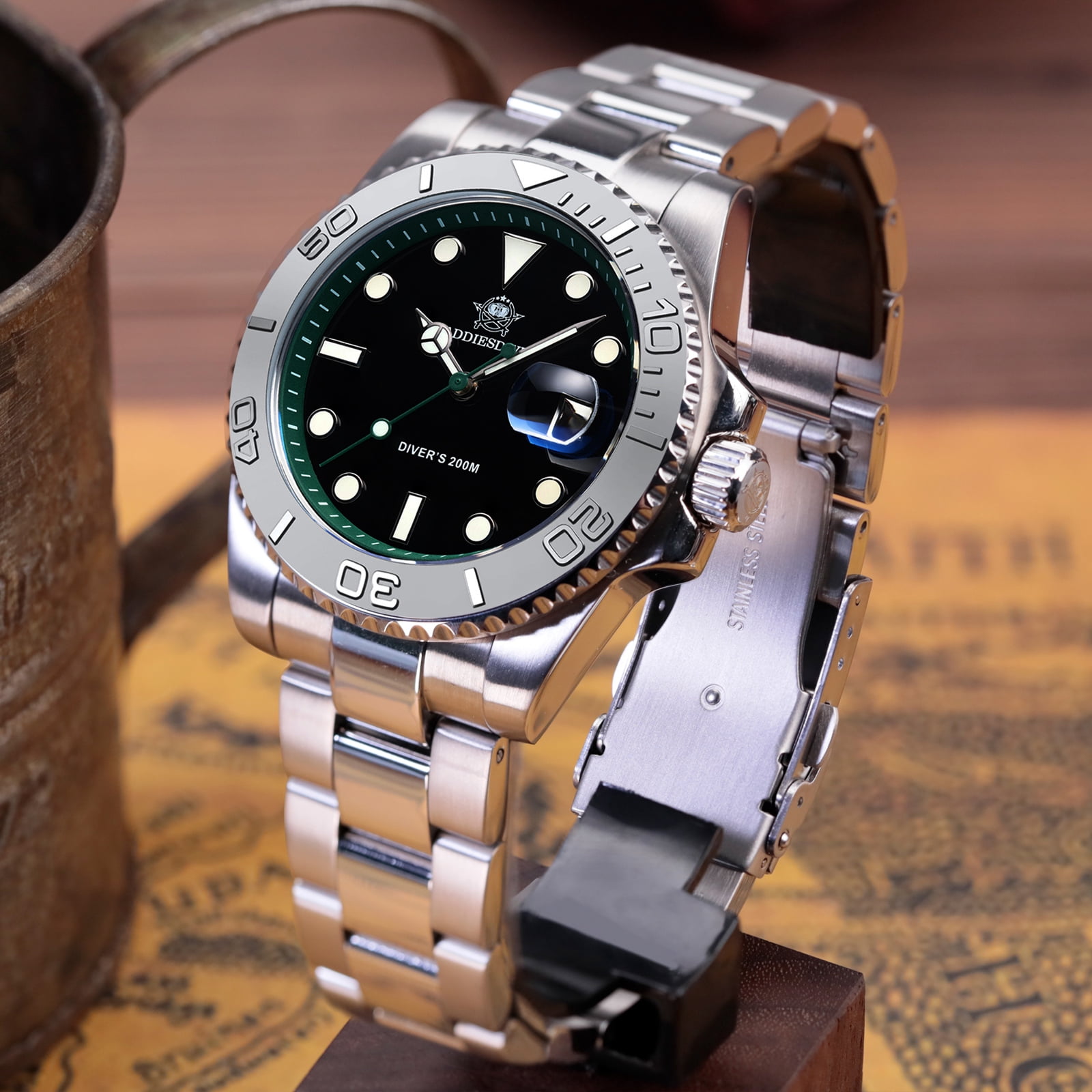 ADDIESDIVE Men’s Dive Watch 200m Waterproof - Japanese Quartz Movement, Stainless Steel with Ceramic Bezel & Super Luminous BGW9 Dive Watch for Men