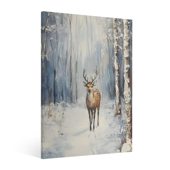 Vintage Christmas snow scenery elk Wall Art Paint Framed - Retro Xmas Festive Winter Holiday Christmas Wall Decor Canvas Print for Living Room Kitchen Bathroom Home Bedroom Decor