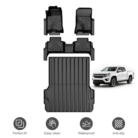 Floor Mats & Cargo Liner Fit for Chevy Colorado Crew Cab/GMC Canyon 2023-2026 All Weather Protection Car Floor Mats - 1st & 2nd Row Full Set Floor Liners Anti Skid Truck Bed Mat