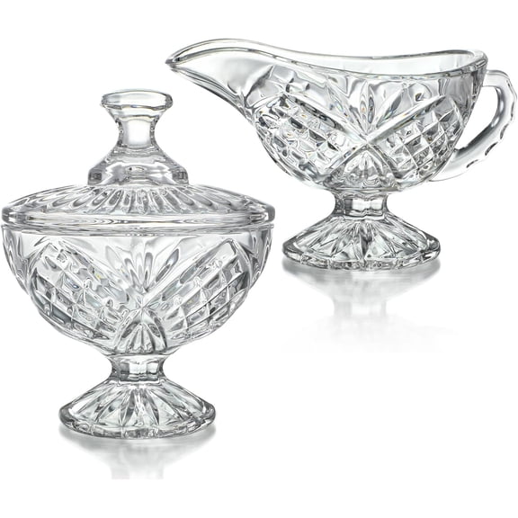 Crystal Cream and Sugar Set Glass Creamer Server Sugar Bowl with Lid Sugar Creamer Set Gifts for Women Mum Table Decortion for Home Wedding Party