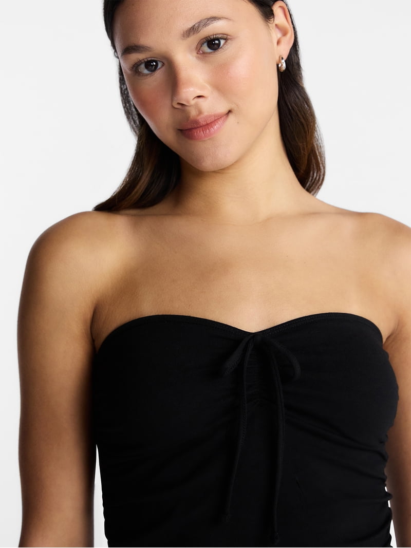 No Boundaries Ruched Tube Top, Black, XL, 95% Cotton, Female