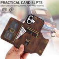 thumbnail image 6 of Case for iPhone 16 Plus, Premium PU Leather + TPU Protective Back Cover with Card Slots Finger Ring Kickstand Magnetic Closure Shockproof Drop Protective for iPhone 16 Plus, Brown, 6 of 10