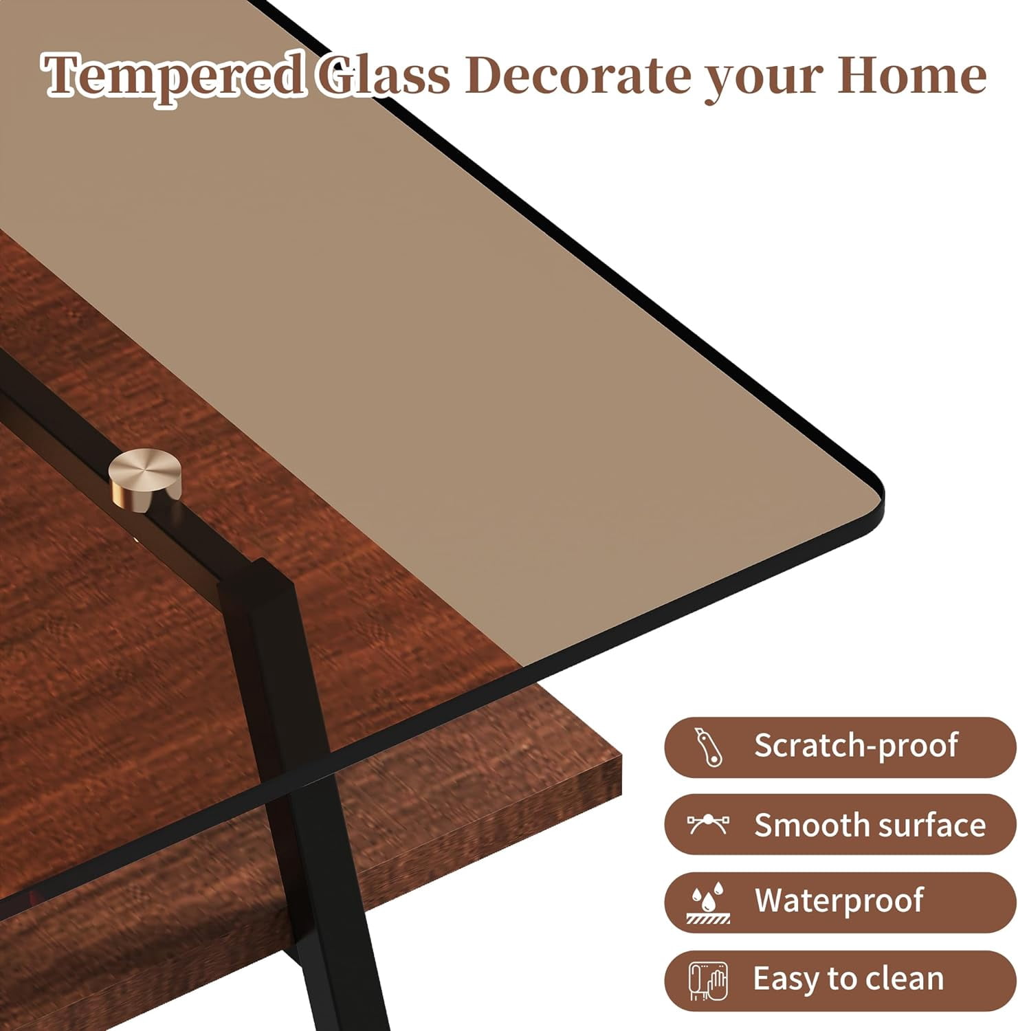 Holaki Glass Coffee Table, Rectangle Tempered Glass Table, 2-Tier Center Table  with Clear Tempered Glass Top Metal Leg, Mordern Home Office Furniture