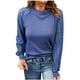 thumbnail image 1 of Jersey de punto de manga larga con costura de encaje de color sólido con cuello redondo informal para mujer Pompotops  qwe23717, 1 of 7