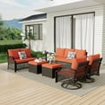 thumbnail image 4 of Vicluke 7 Piece Patio Furniture Set, Wicker Outdoor Conversation Sofa Set with Swivel Chairs, 2 Ottomans, Glass Side Table, Rattan Outdoor Sectional for Deck Backyard Porch （9 Seats, Orange), 4 of 9