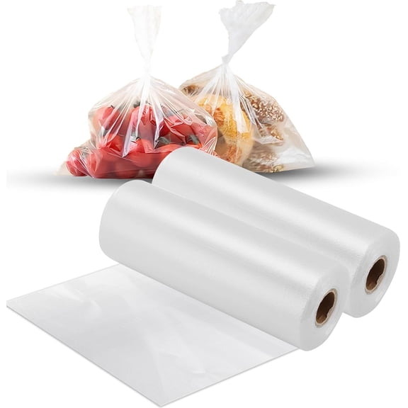 Food Storage Bags, 8” x 12” Clear Plastic Bags, Fresh-Keeping Produce Bags Roll for Food, Fruit, Vegetable, Refrigerator Storage, Kitchen, Supermarket, 2 Roll 400 Storage Bags