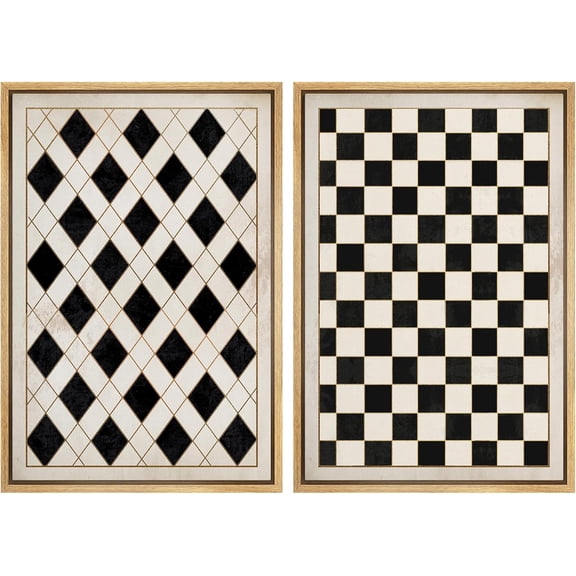 FCCUYE Framed Canvas Print Wall Art Set Mid-Century Geometric Ring Collage Abstract Shapes Illustrations Modern Art Minimal Boho Relax/Calm for Living Room, Bedroom, Office - 16"x24"x2 Natural