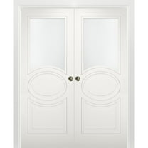 Sliding French Double Pocket Doors 36 x 96 inches Opaque Glass / Mela 7012 Matte White / Kit Rail Hardware / MDF Interior Bedroom Modern Doors