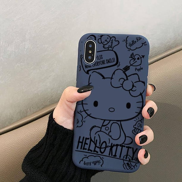 Sanrio-Bonita funda de Hello Kitty para iPhone 14 Plus 13 12 Mini 11 Pro XS MAX X XR, Color caramelo, azul, funda suave Fivean unisex