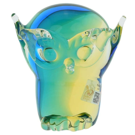 GlassOfVenice Murano Glass Owl - Amber Aqua