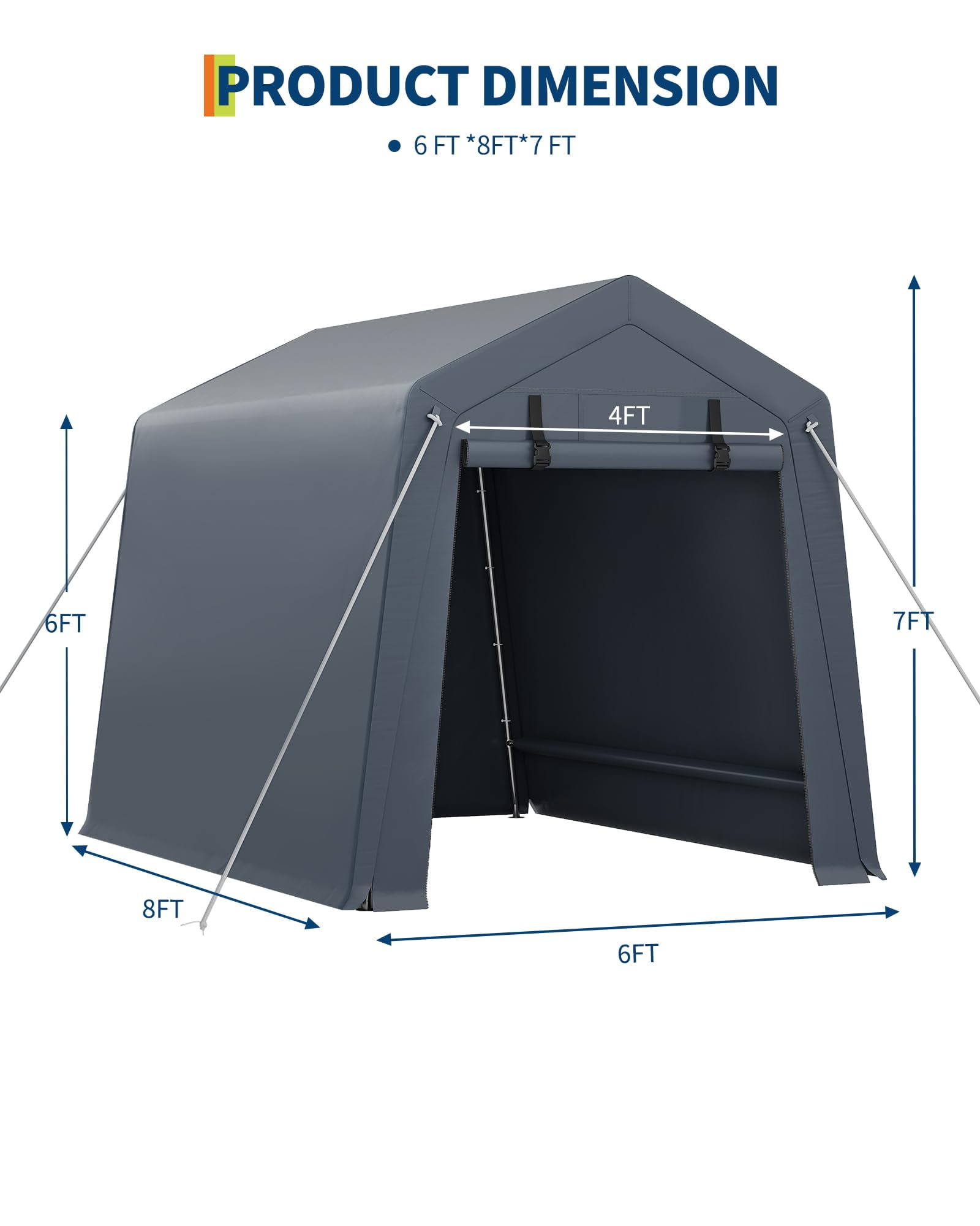 Heavy-Duty Carport Garage for Outdoor Storage, 6x8 FT Waterproof UV-Resistant Portable Shelter with Roll-Up Zipper Doors, Gray/Khaki