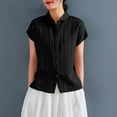 thumbnail image 4 of Mittory Womens Short Sleeve Shirts Summer Cotton Linen Dressy Blouse Casual Button Down Lapel Collar Formal Work Tunic Tops, 4 of 5