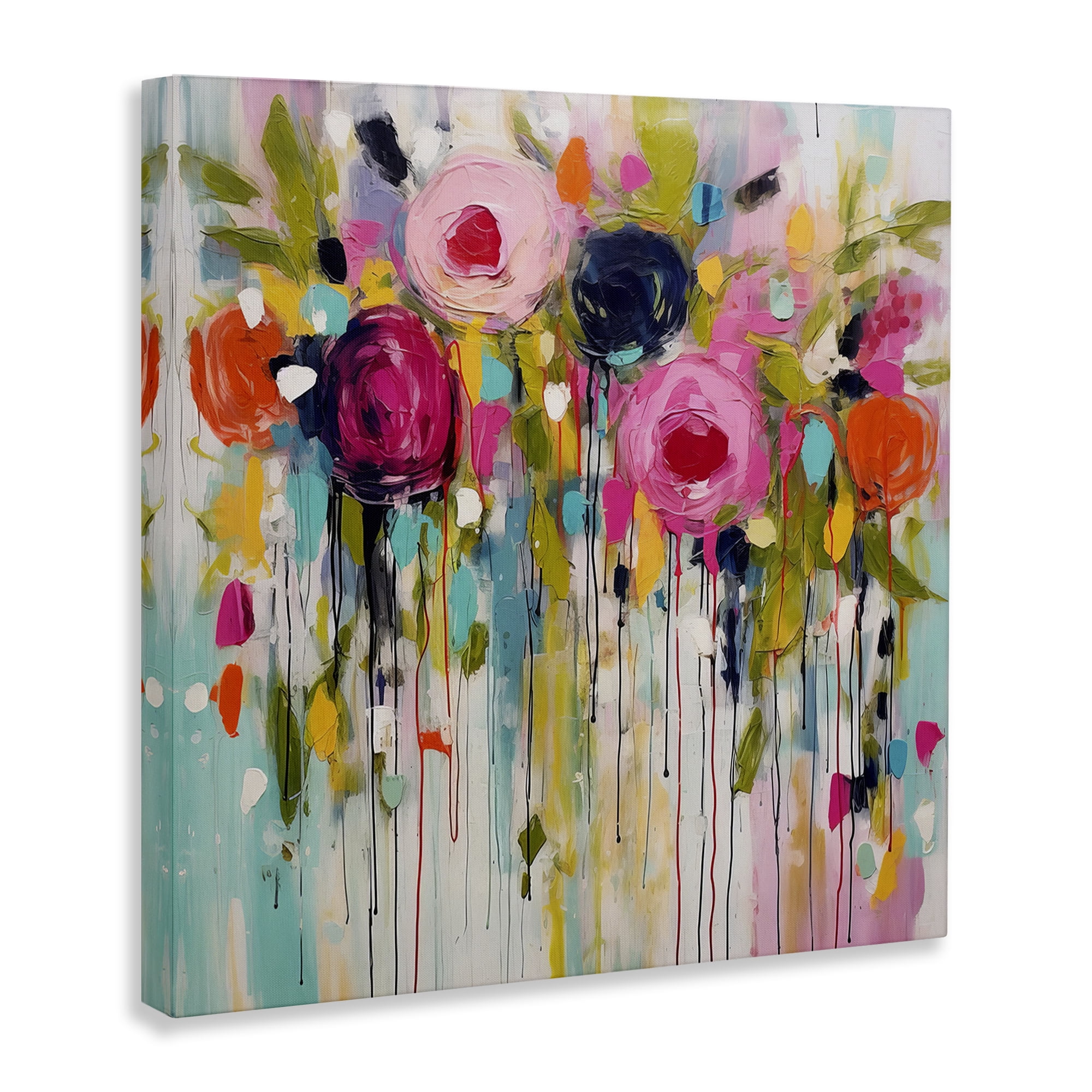 Stupell Industries Paint Drip Roses Plants & Flowers Painting Wrapped Canvas Art Print Wall Art, 24 x 24