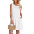 thumbnail image 4 of Staron Women Robes d'Été Col Rond Plissées Amples Robe de Printemps Décontractée d'Été Sans Manches Unie Robe de Plage, 4 of 7