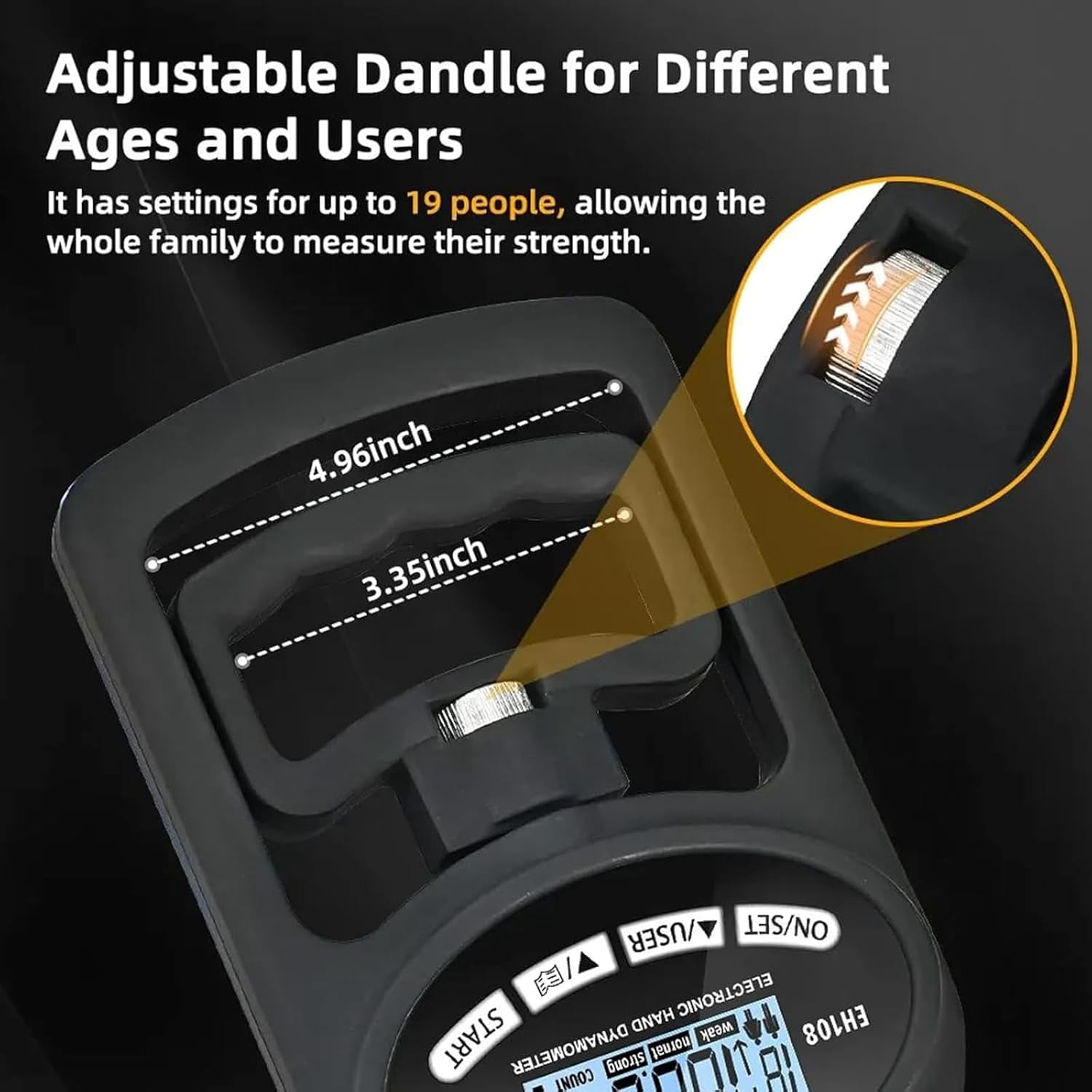 Rechargeable Electronic Hand Dynamometer, 265 Lbs / 120 Kg Hand Dynamometer Grip Strength Trainer With Precision Sensors & Adjustable Handle, For Home, Sports, Rehab, & Clinical Use