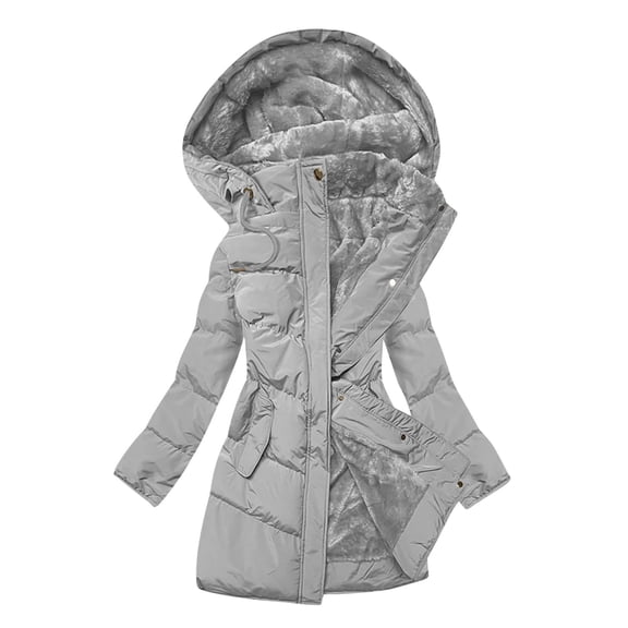 Womens Puffer Jacket Faux Fur Lined Windproof Long Coat Winter Insulated Hooded Fleece Warm Jackets With Pockets
