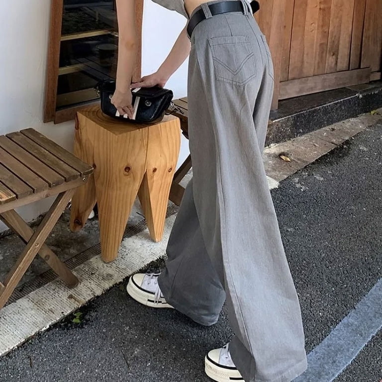 Deeptown Gray Vintage Suit Pants for Women Oversized Elegant