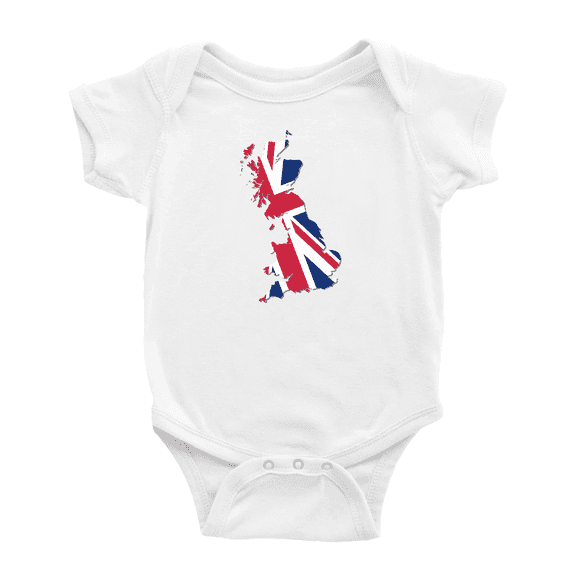 British Flag On Britain Map Funny Baby Clothing Bodysuits Boy Girl Unisex